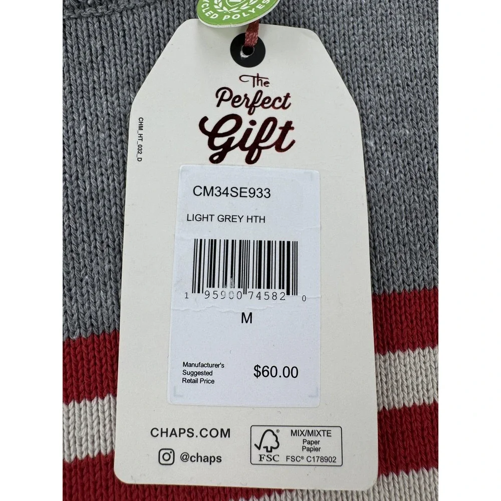 Chaps Sweater Mens Medium Gray USA Flag Crewneck Knit Pullover Patriotic NWT